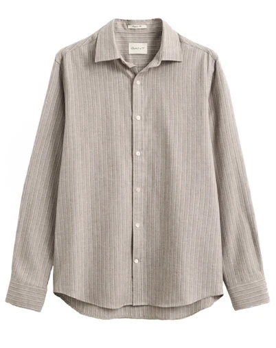 Gant - Reg Flannel Melange Stripe Skjorte - Light Brown Melange